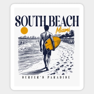 Vintage Surfing South Beach Miami, Florida // Retro Surfer Sketch // Surfer's Paradise Magnet